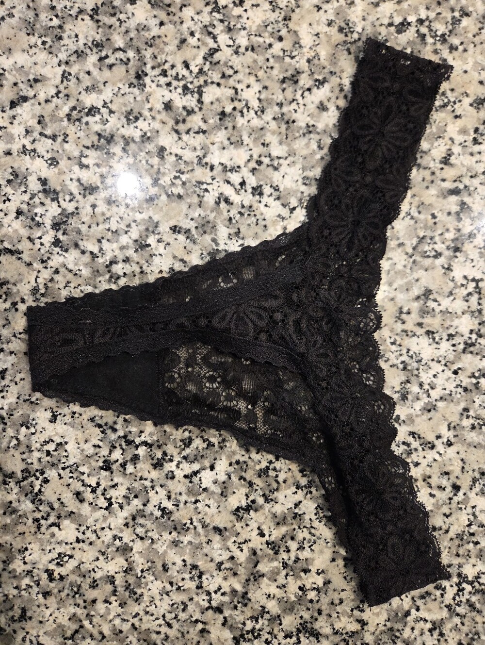 Victoria's Secret Black Floral Lace Thong